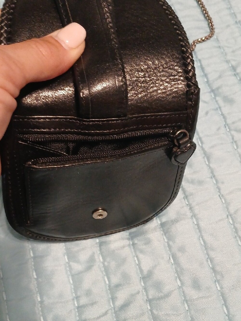 Brighton Black Leather Mini Crossbody with Braided Chain Strap. - Picture 6 of 9